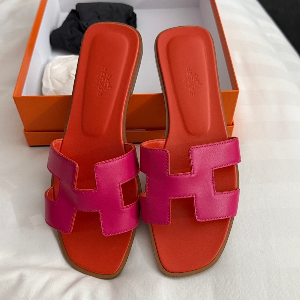 Hermes Oran pink orange leather sandals size 37